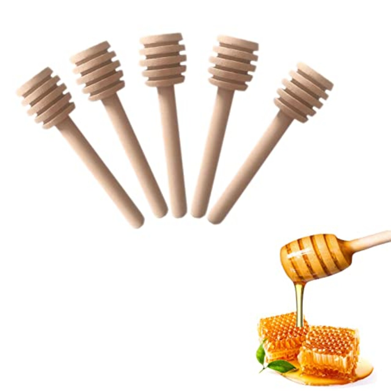 50 Pck Wooden Honey Dipper Stick 8CM Collecting Dispensing Drizzling Jam Portable Wedding Party